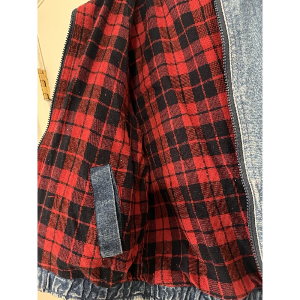 VINTAGE Denim Jacket Womens Size Size Med. Flannel Lined Bomber Coat 80s Fits S - Picture 5 of 5